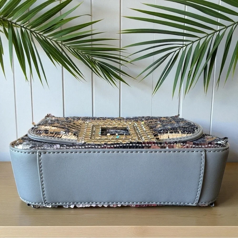 BIBI LOU Anthropologie Silver & Black Sequin Shoulder Bag